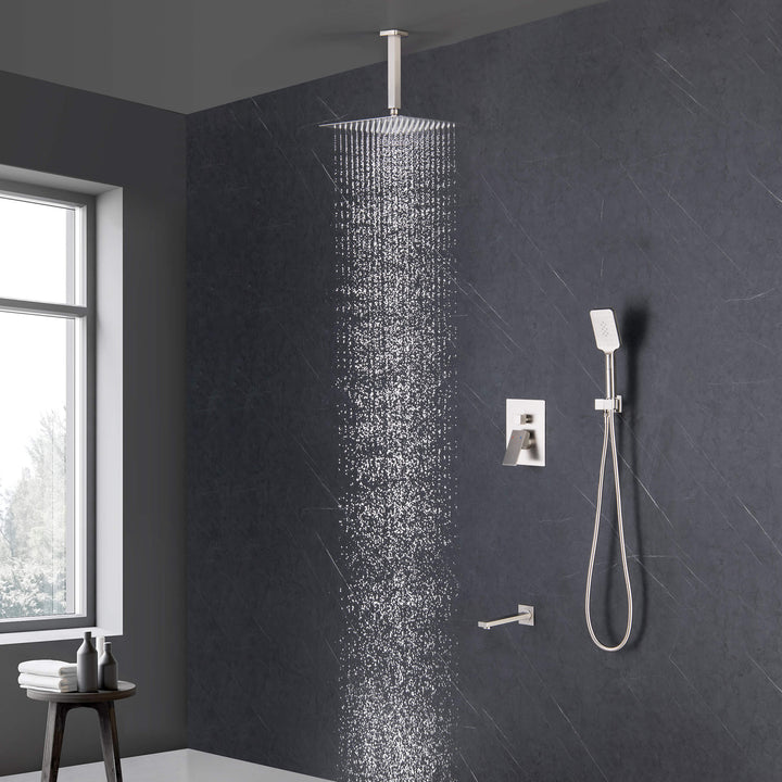 Quadra Pressure-Balanced 3-Function Ceiling Mount Shower System with Rough-In Valve