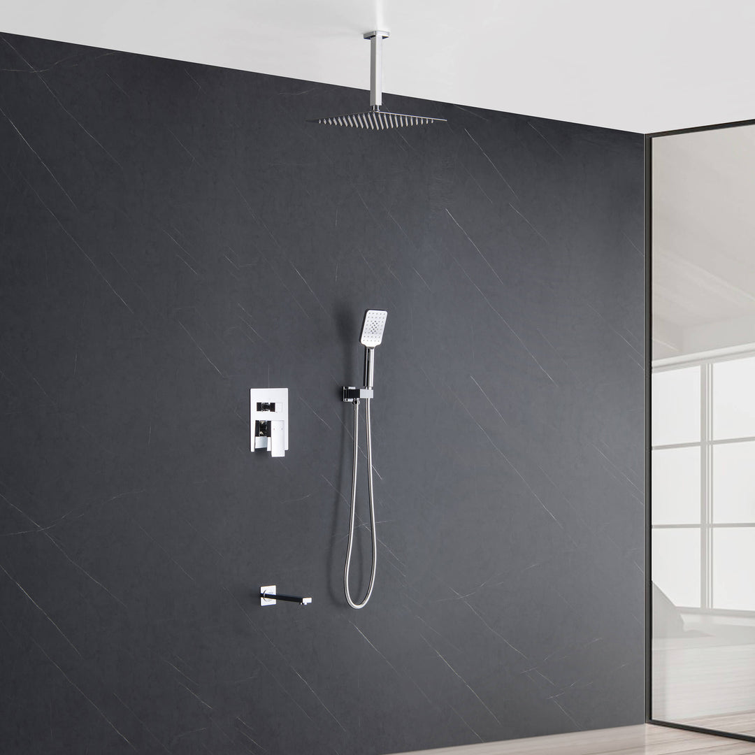 Quadra Pressure-Balanced 3-Function Ceiling Mount Shower System with Rough-In Valve