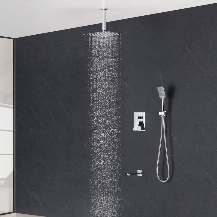 Quadra Pressure-Balanced 3-Function Ceiling Mount Shower System with Rough-In Valve