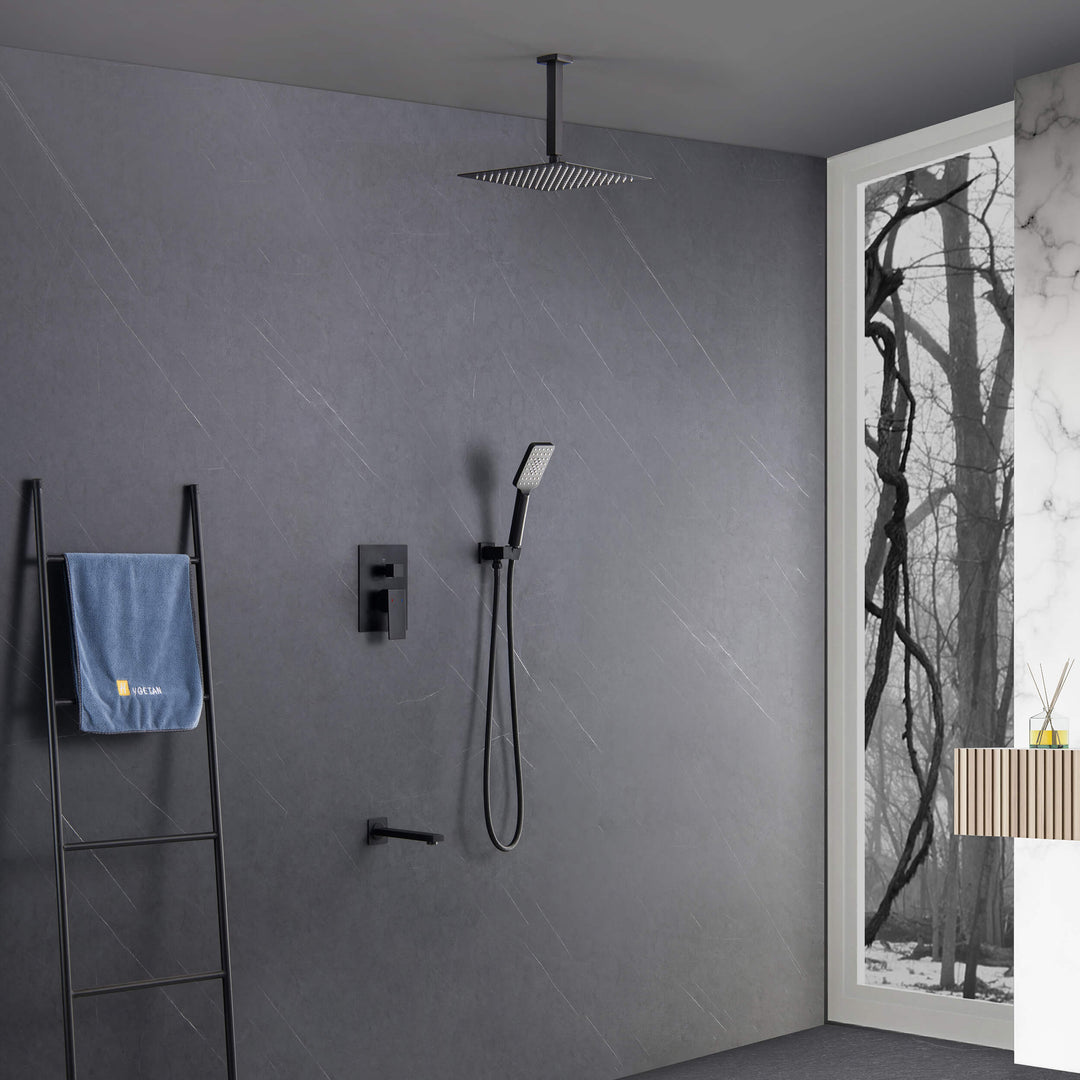 Quadra Pressure-Balanced 3-Function Ceiling Mount Shower System with Rough-In Valve