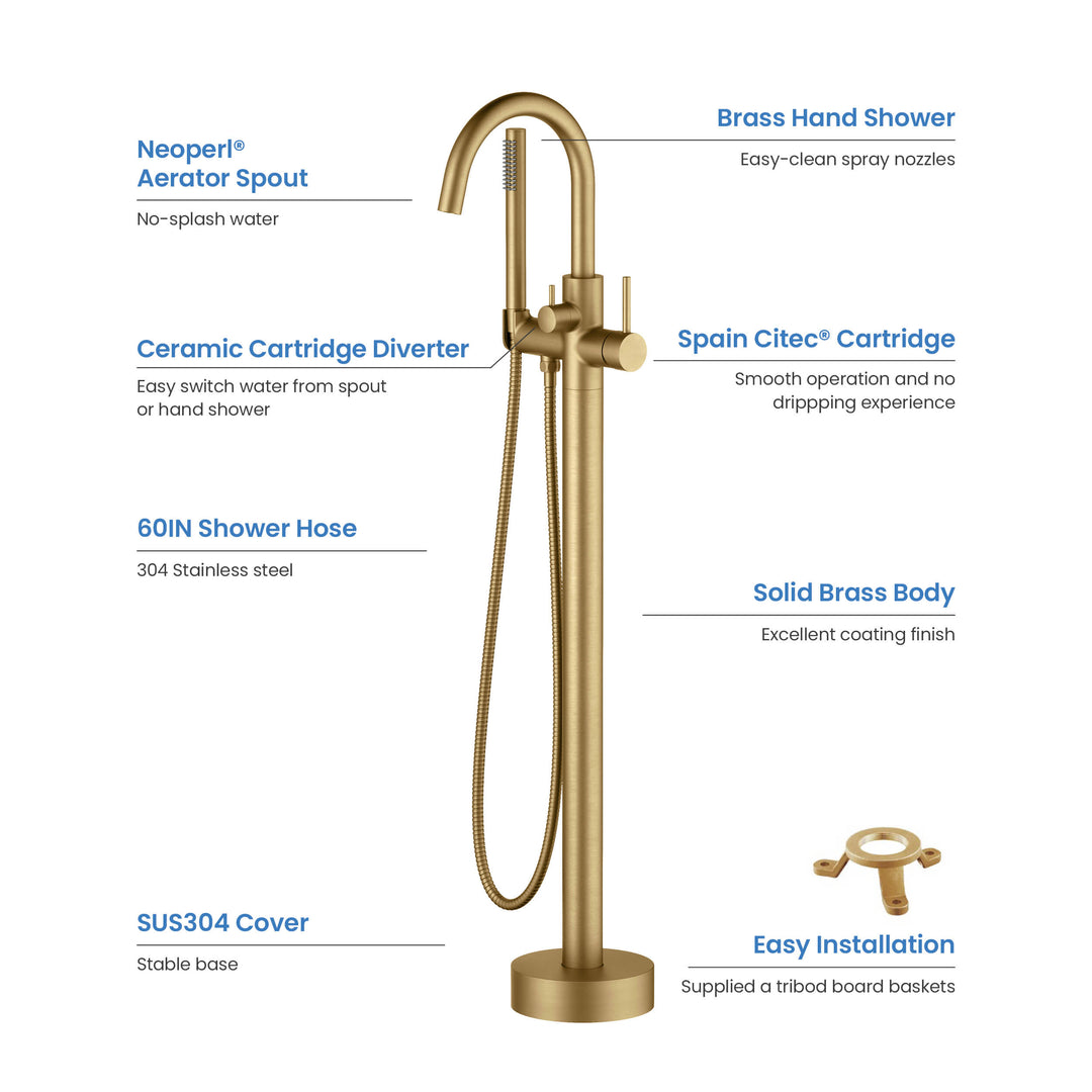 Halo Floor-Mount Tub Filler with Hand Shower