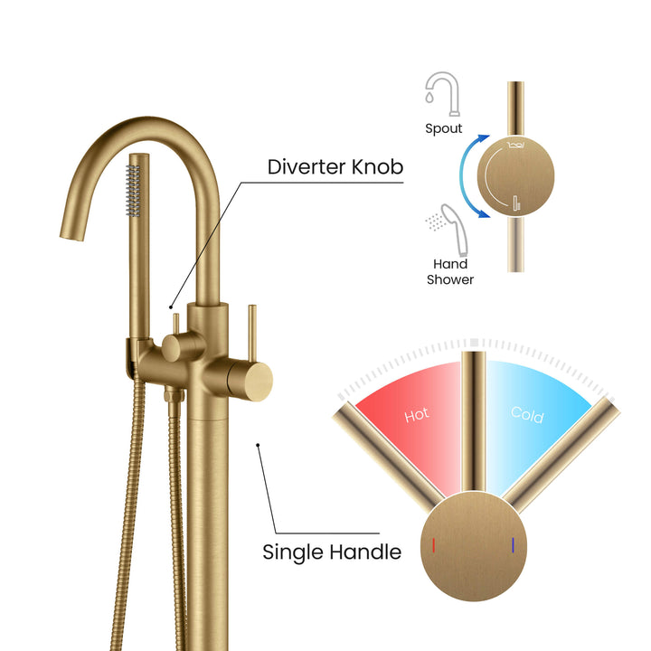 Halo Floor-Mount Tub Filler with Hand Shower