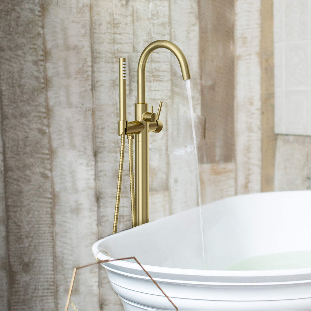 Halo Floor-Mount Tub Filler with Hand Shower
