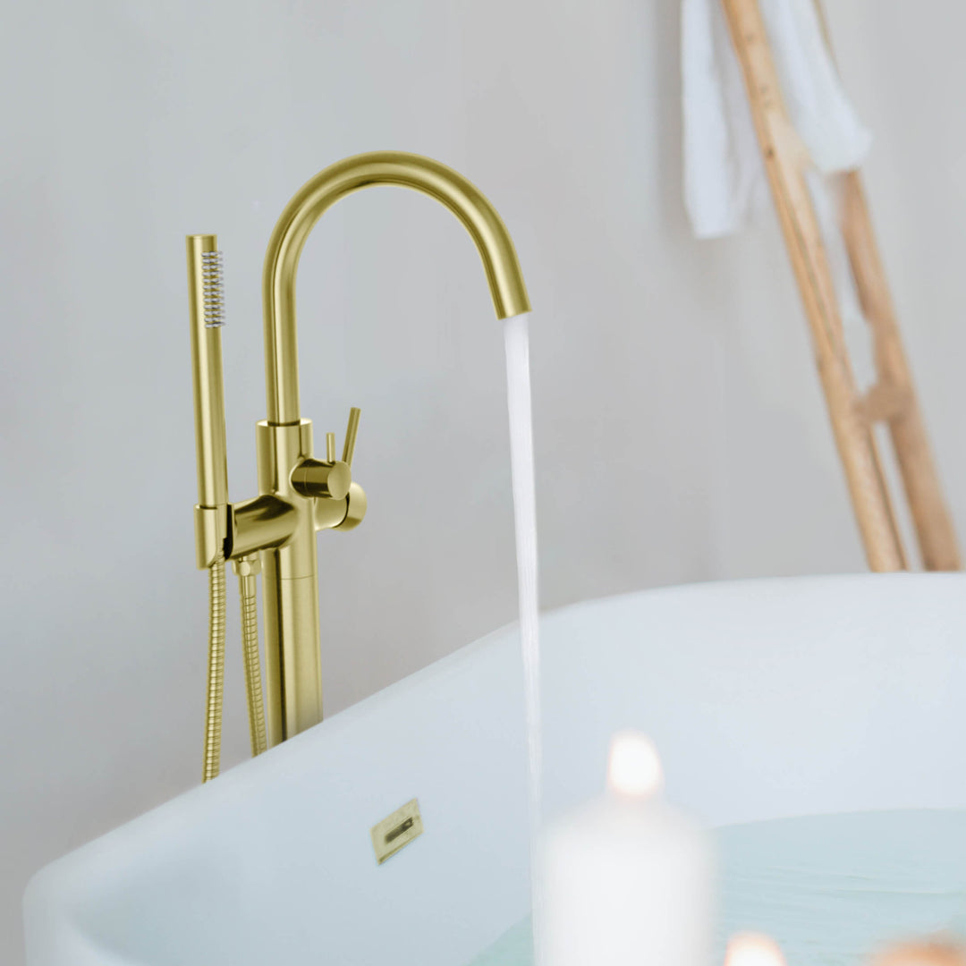 Halo Floor-Mount Tub Filler with Hand Shower
