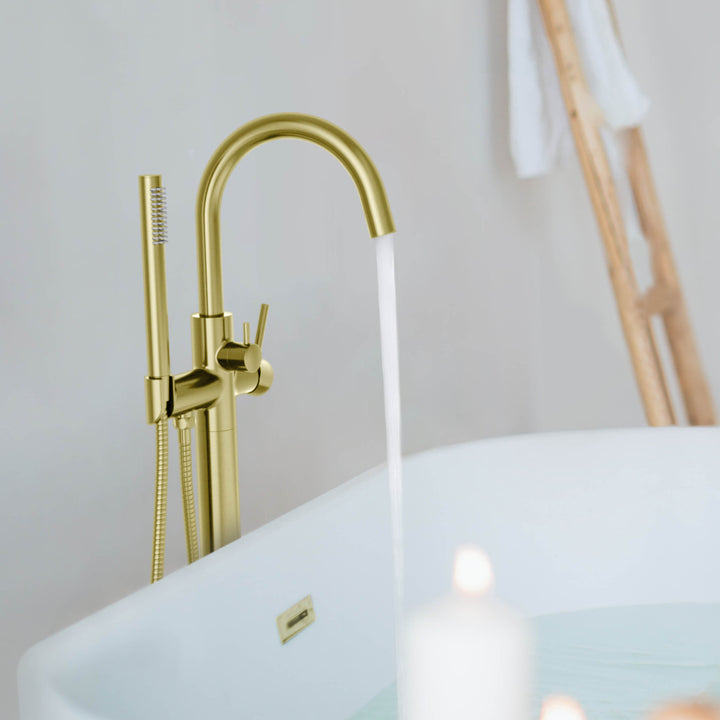 Halo Floor-Mount Tub Filler with Hand Shower