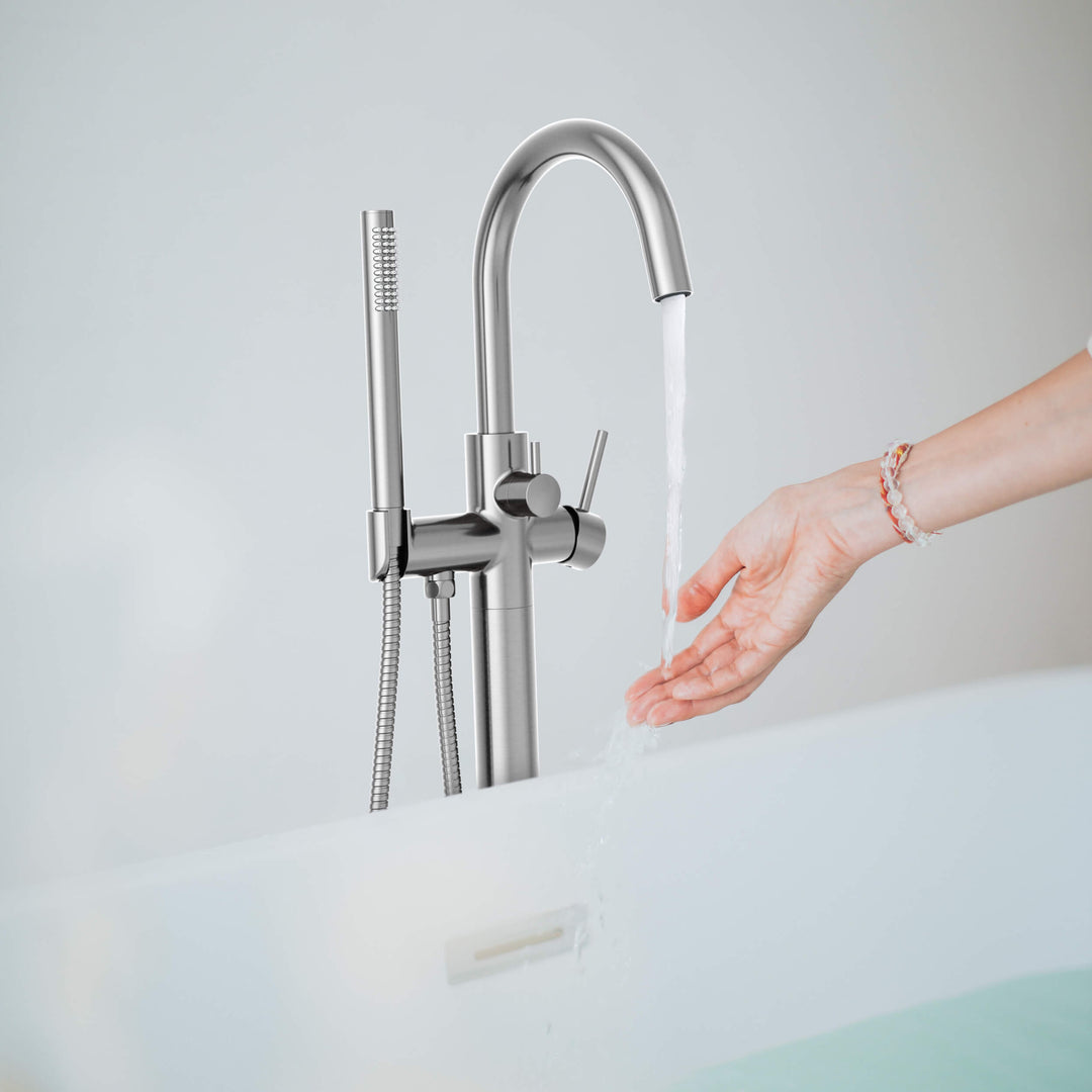 Halo Floor-Mount Tub Filler with Hand Shower