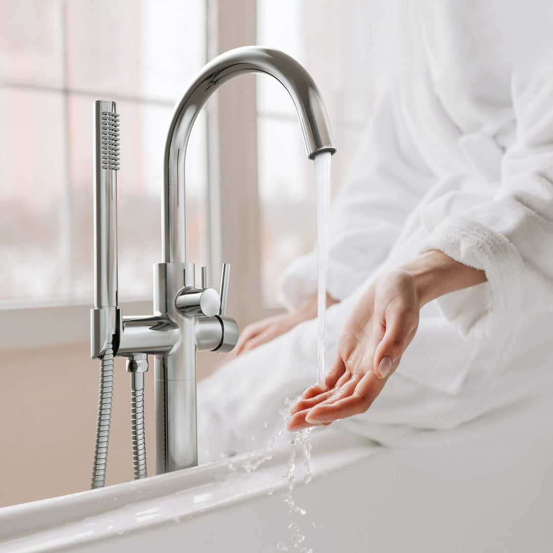 Halo Floor-Mount Tub Filler with Hand Shower