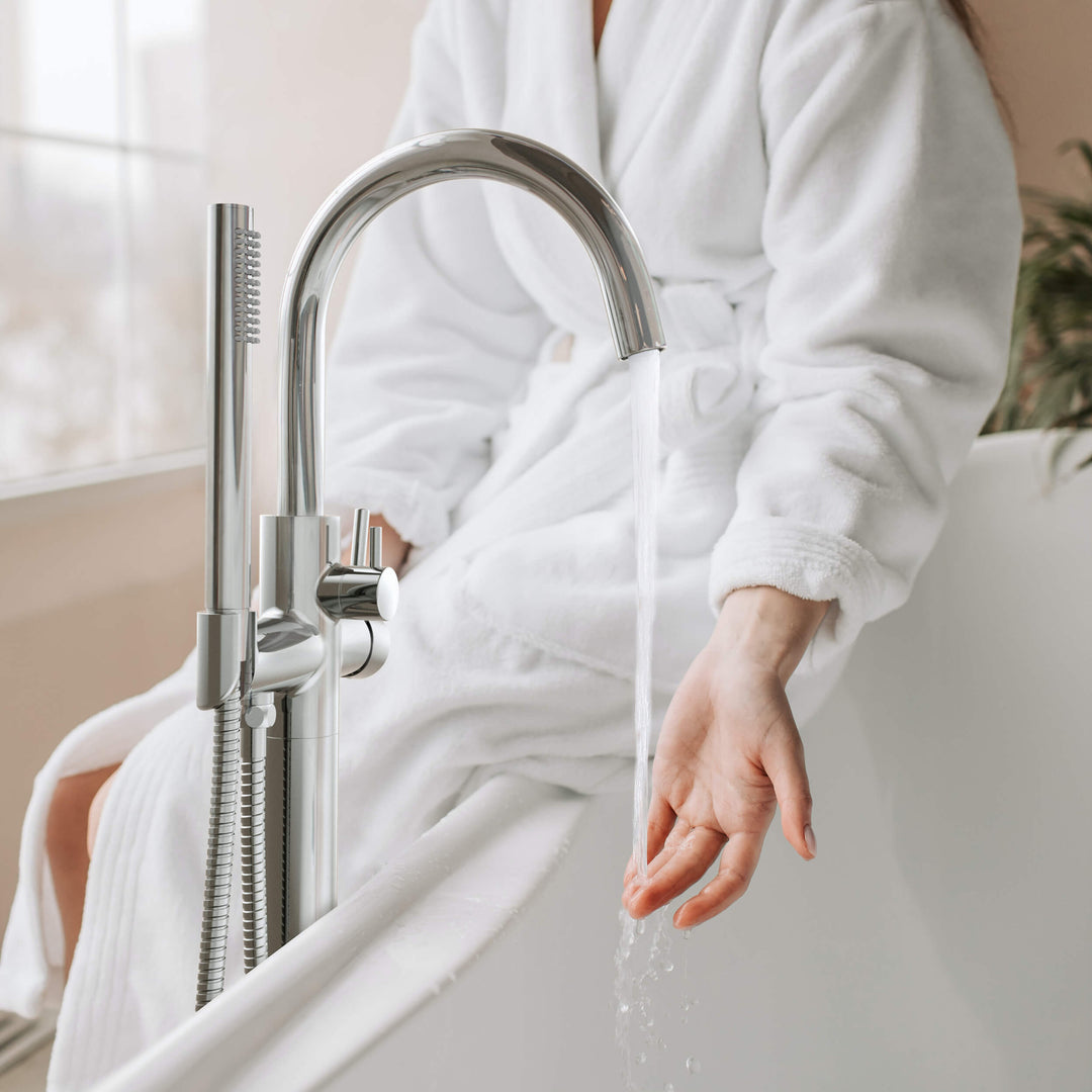 Halo Floor-Mount Tub Filler with Hand Shower