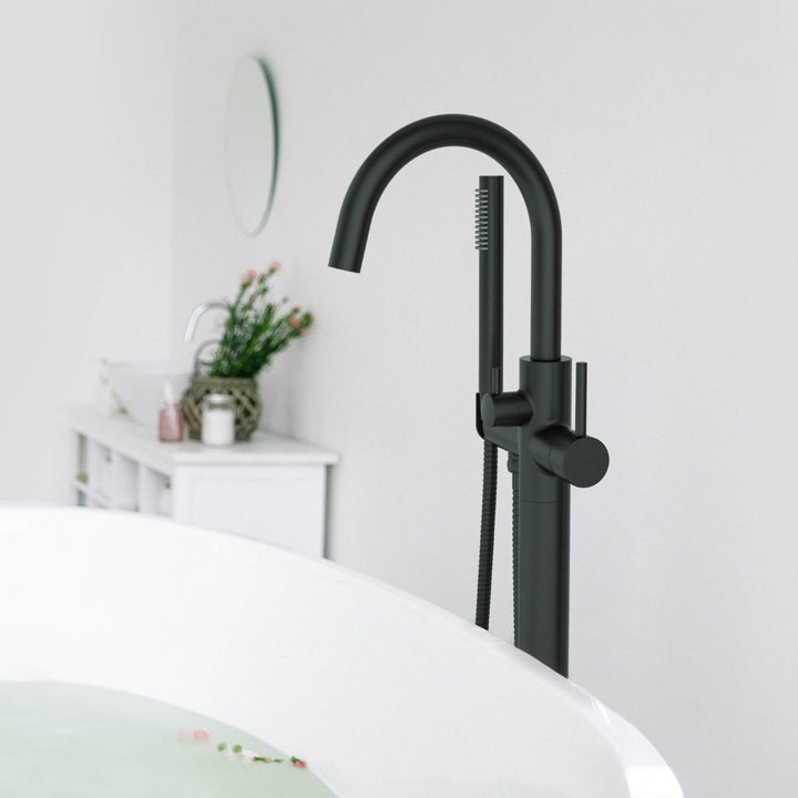 Halo Floor-Mount Tub Filler with Hand Shower