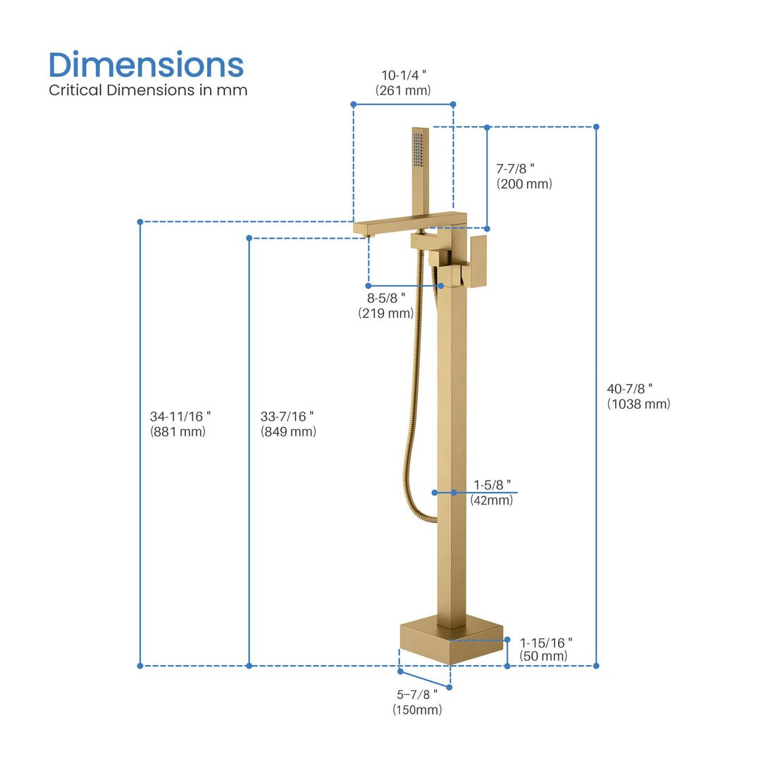 Quadra Floor-Mount Tub Filler with Hand Shower