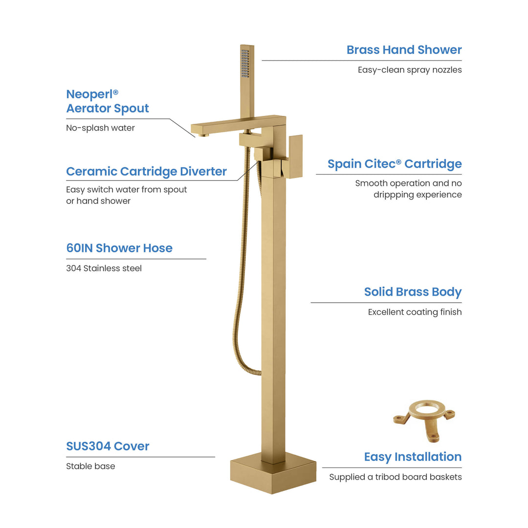 Quadra Floor-Mount Tub Filler with Hand Shower