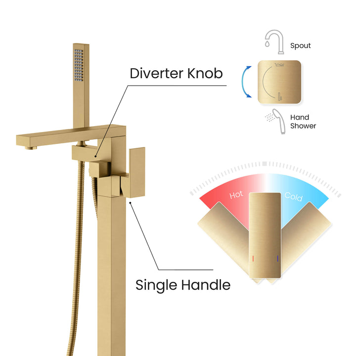 Quadra Floor-Mount Tub Filler with Hand Shower