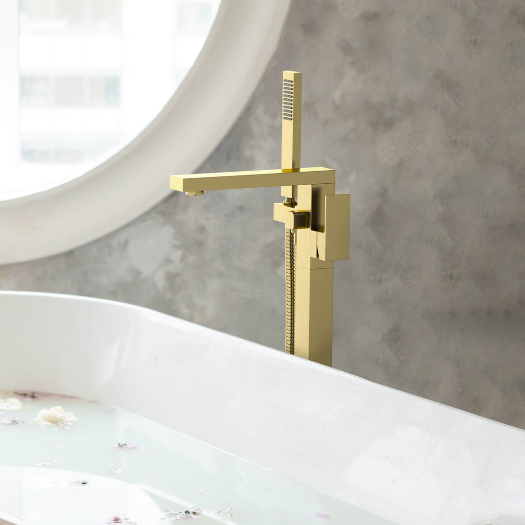 Quadra Floor-Mount Tub Filler with Hand Shower