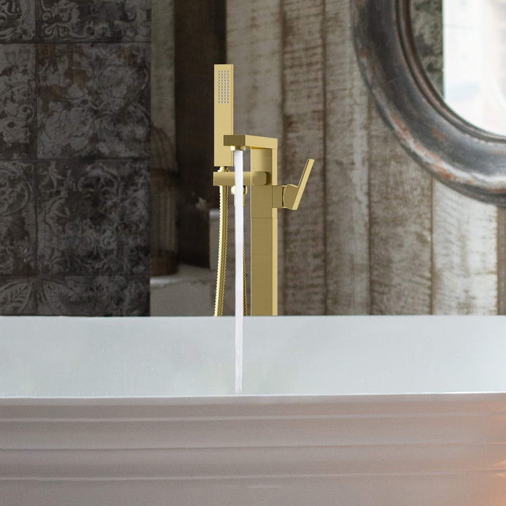 Quadra Floor-Mount Tub Filler with Hand Shower