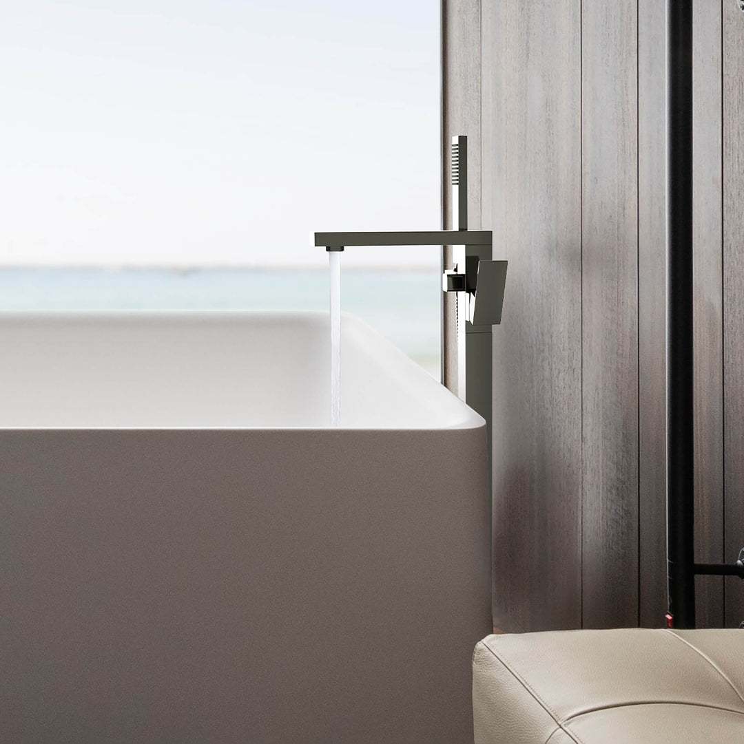 Quadra Floor-Mount Tub Filler with Hand Shower