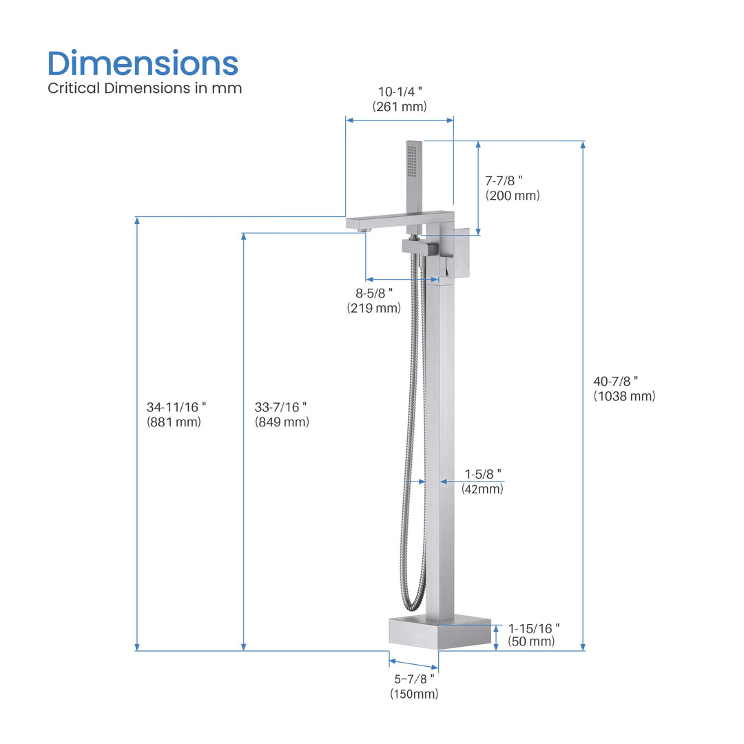 Quadra Floor-Mount Tub Filler with Hand Shower