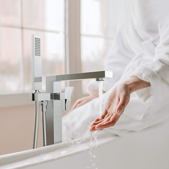Quadra Floor-Mount Tub Filler with Hand Shower