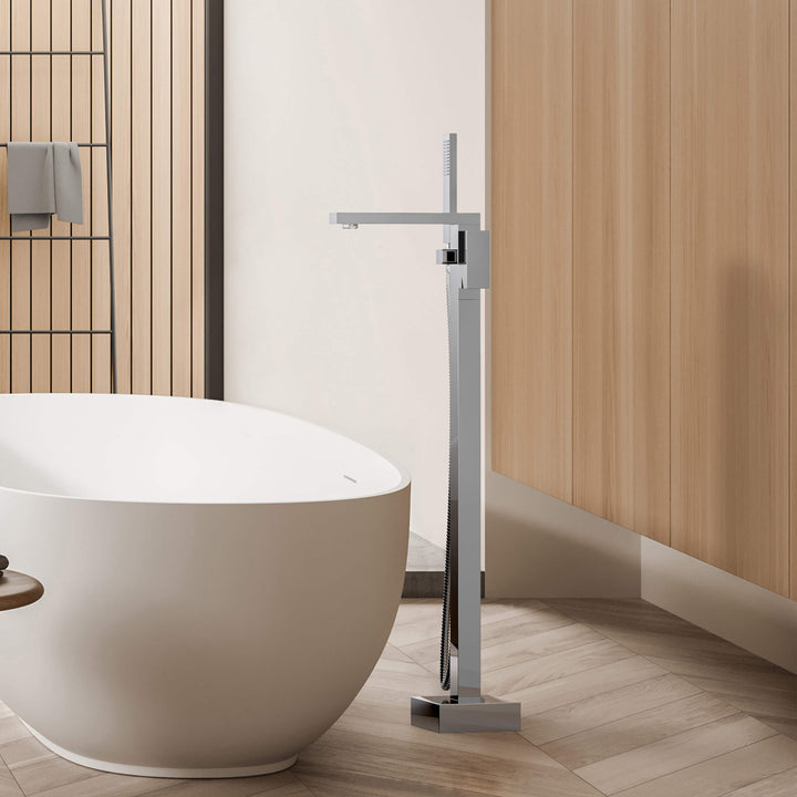 Quadra Floor-Mount Tub Filler with Hand Shower