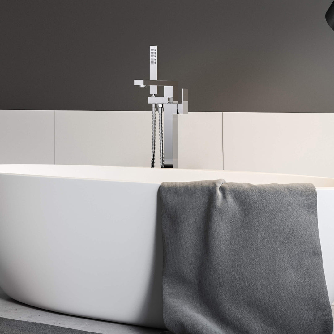 Quadra Floor-Mount Tub Filler with Hand Shower