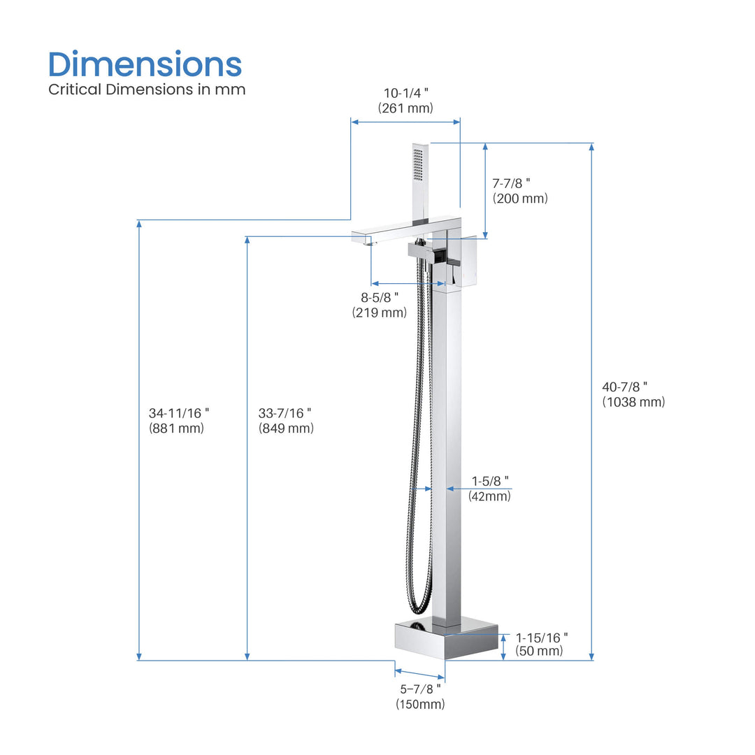 Quadra Floor-Mount Tub Filler with Hand Shower