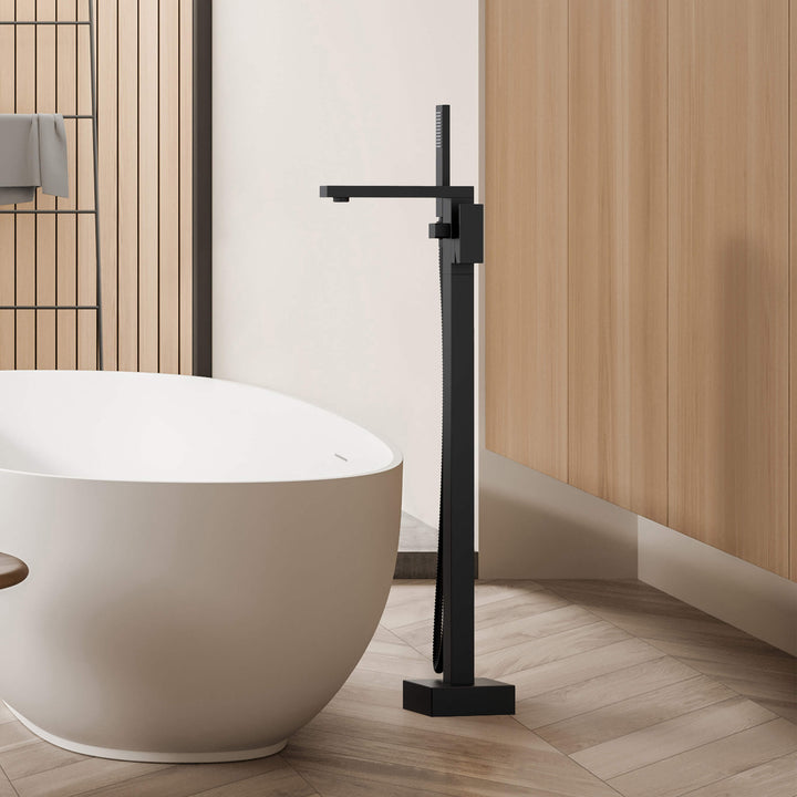 Quadra Floor-Mount Tub Filler with Hand Shower