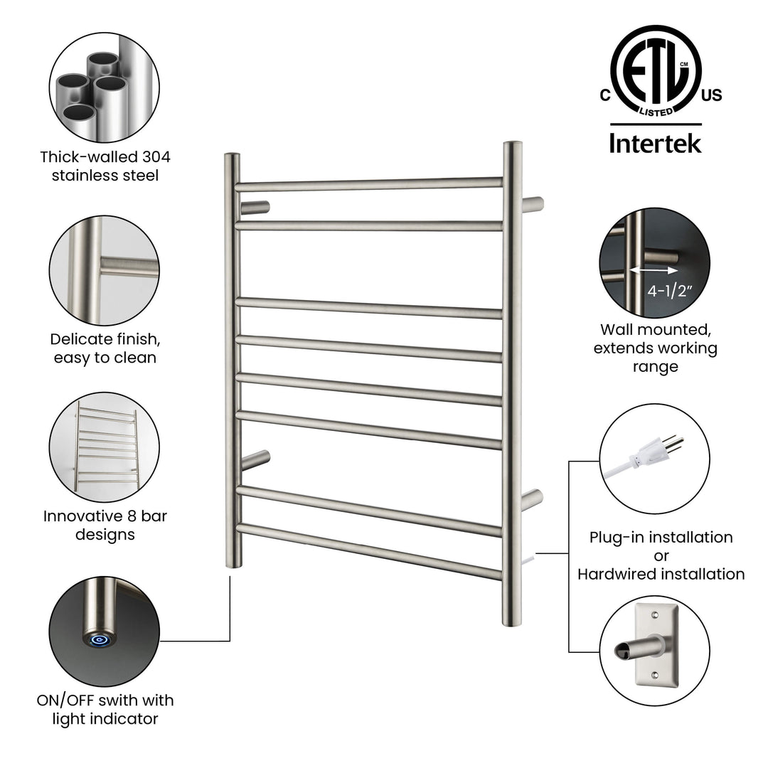 24" x 30-1/4" ETL Hardwired/Plug-In Wall-Mounted Stainless Steel Towel Warmer