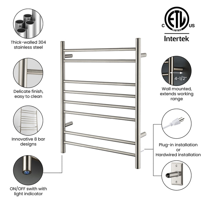 24" x 30-1/4" ETL Hardwired/Plug-In Wall-Mounted Stainless Steel Towel Warmer