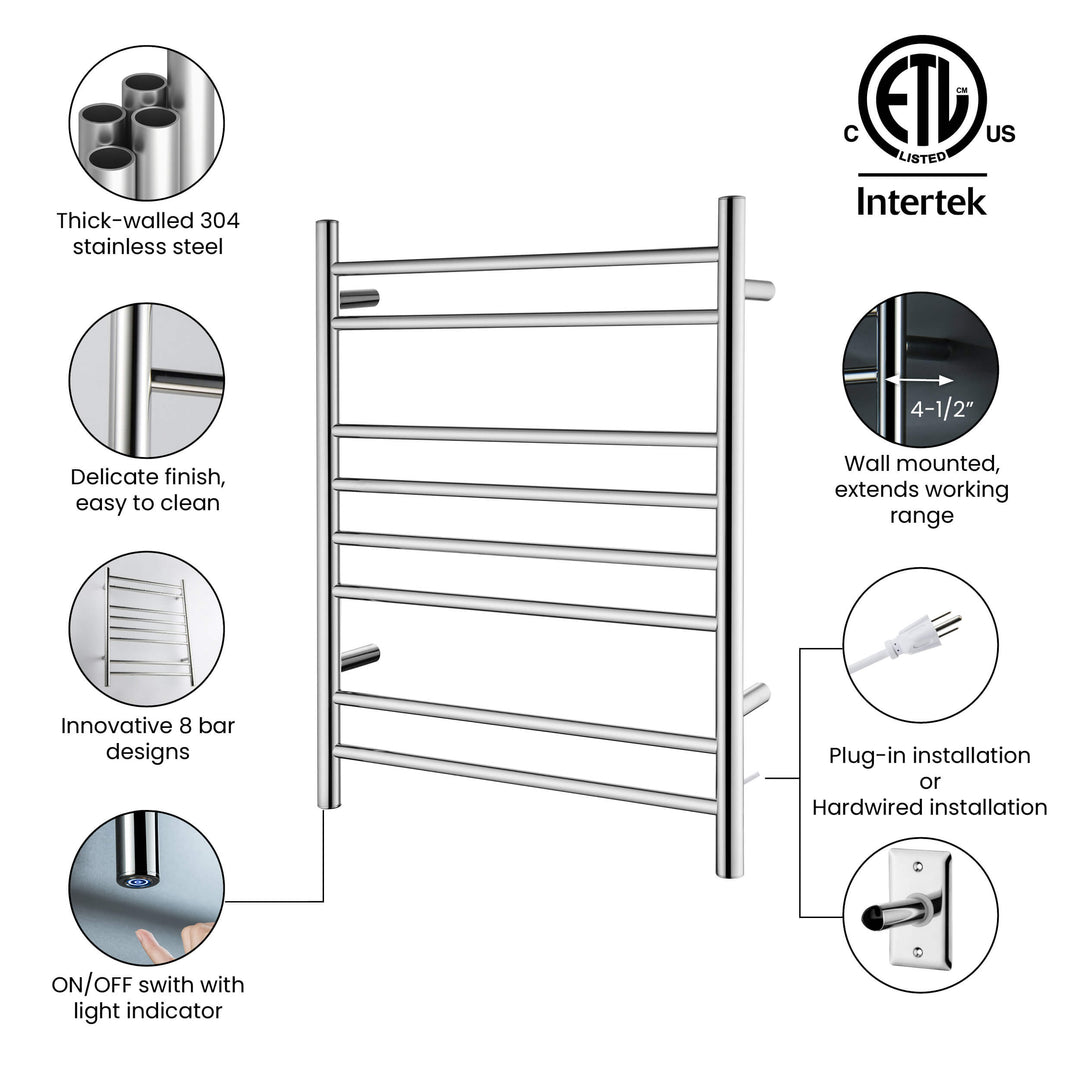 24" x 30-1/4" ETL Hardwired/Plug-In Wall-Mounted Stainless Steel Towel Warmer