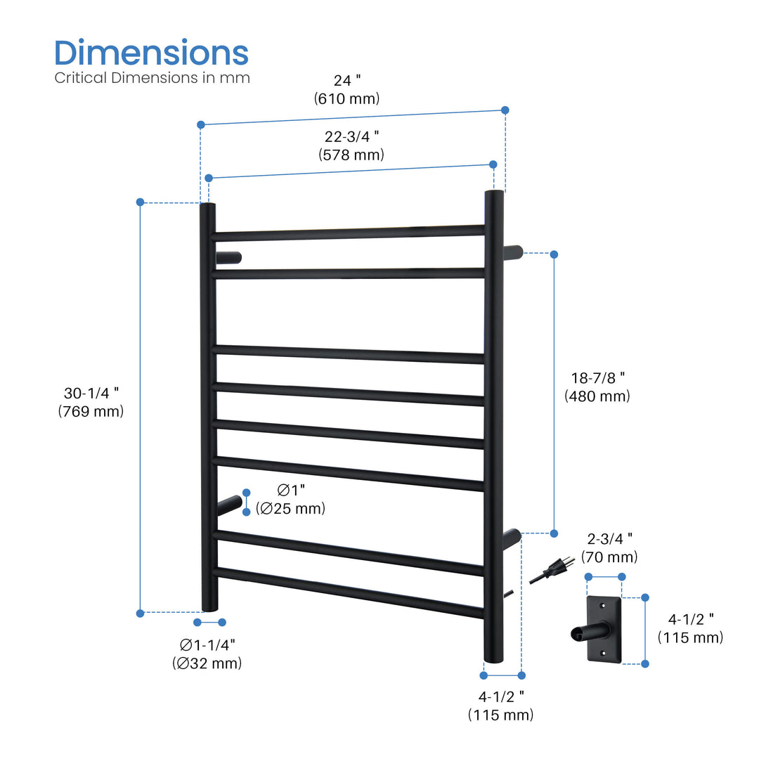 24" x 30-1/4" ETL Hardwired/Plug-In Wall-Mounted Stainless Steel Towel Warmer
