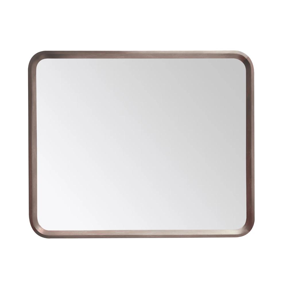 The Vela Mirrors features a rectangular design with rounded corners and a thin dark brown frame, displayed against a white background.