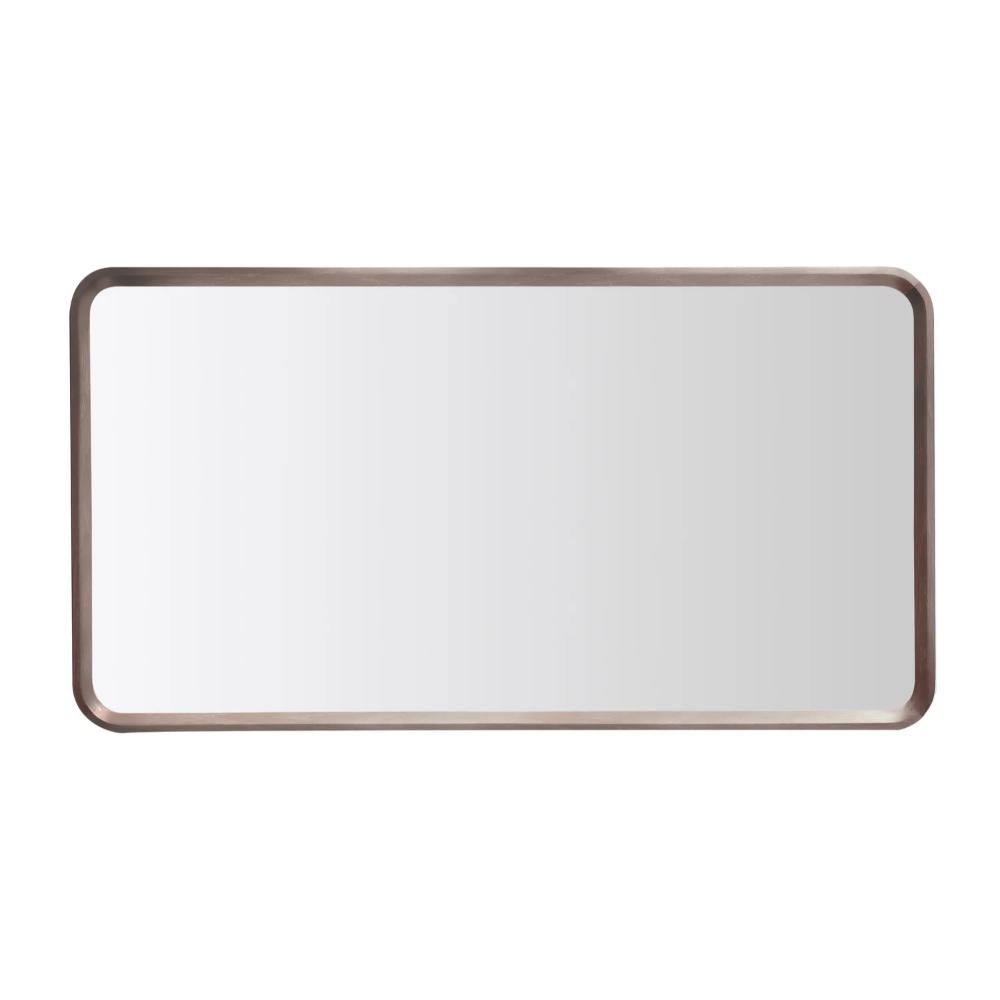 A Vela Mirror with a rectangular shape, rounded corners, and a slim dark metal frame is displayed against a plain white background.