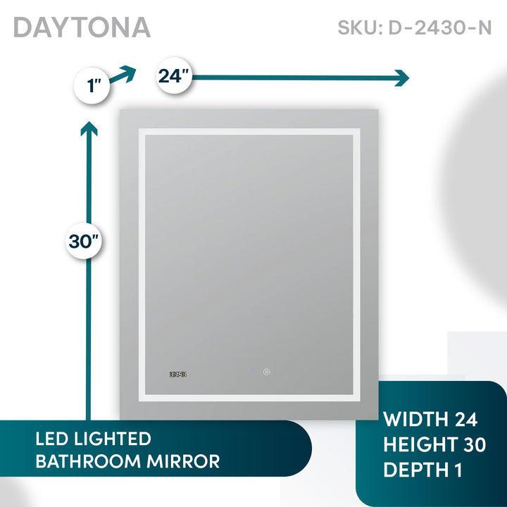Daytona 24" x 30" LED Bathroom Mirror, Anti-Fog