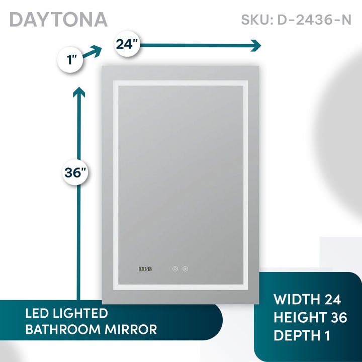 Daytona 24" x 36" LED Bathroom Mirror, Anti-Fog