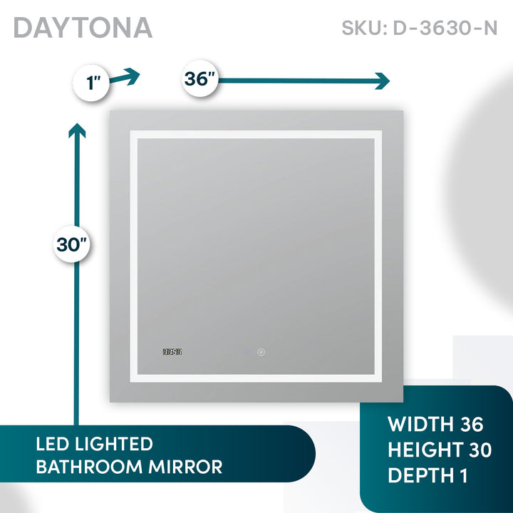 Daytona 36" x 30" LED Bathroom Mirror, Anti-Fog