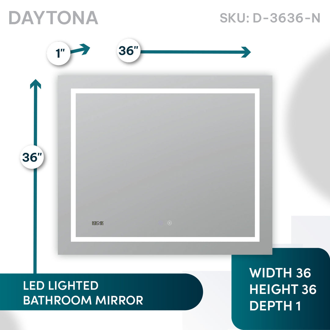 Daytona 36" x 36" LED Bathroom Mirror, Anti-Fog