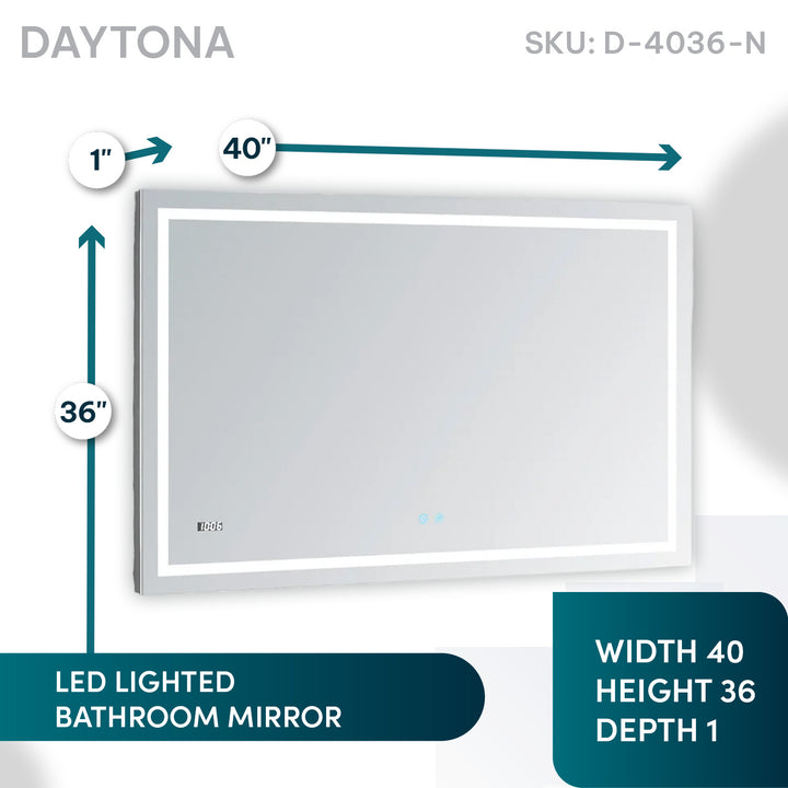 Daytona 40" x 36" LED Bathroom Mirror, Anti-Fog