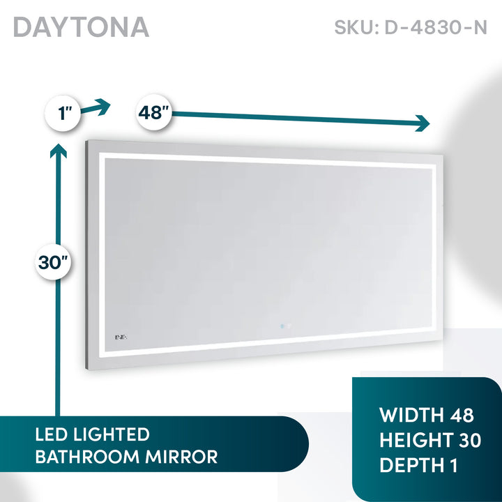 Daytona 48" x 30" LED Bathroom Mirror, Anti-Fog