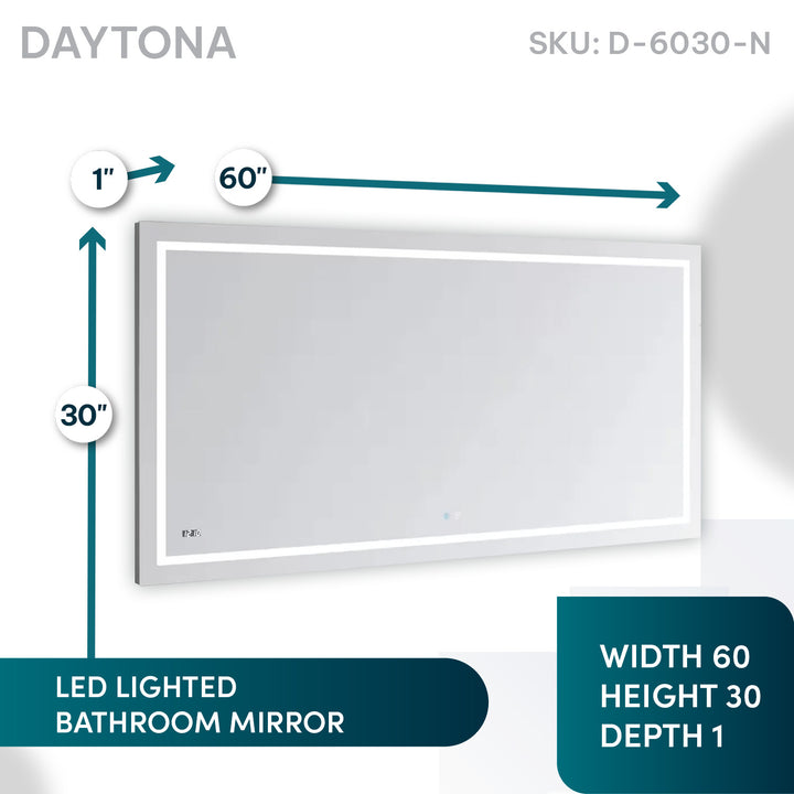 Daytona 60" x 30" LED Bathroom Mirror, Anti-Fog
