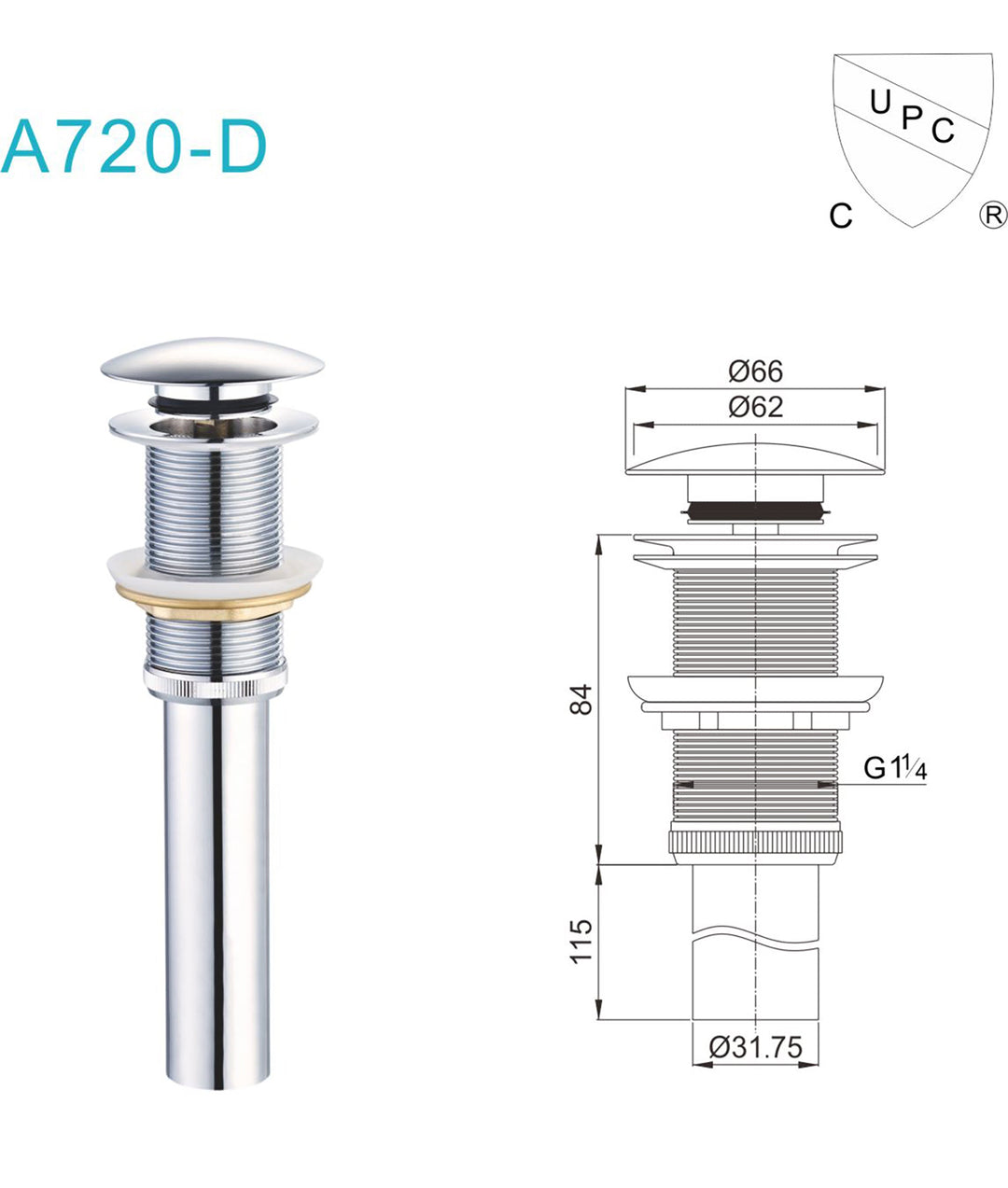 Non-Overflow Pop-Up Drain in Chrome | ANVE Kitchen &amp; Bath