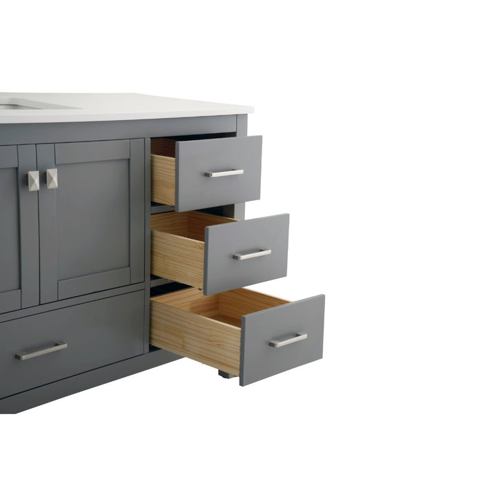 Alya Bath Vanea 60" Single Sink Freestanding Bathroom Vanity in Gray with White Quartz Top