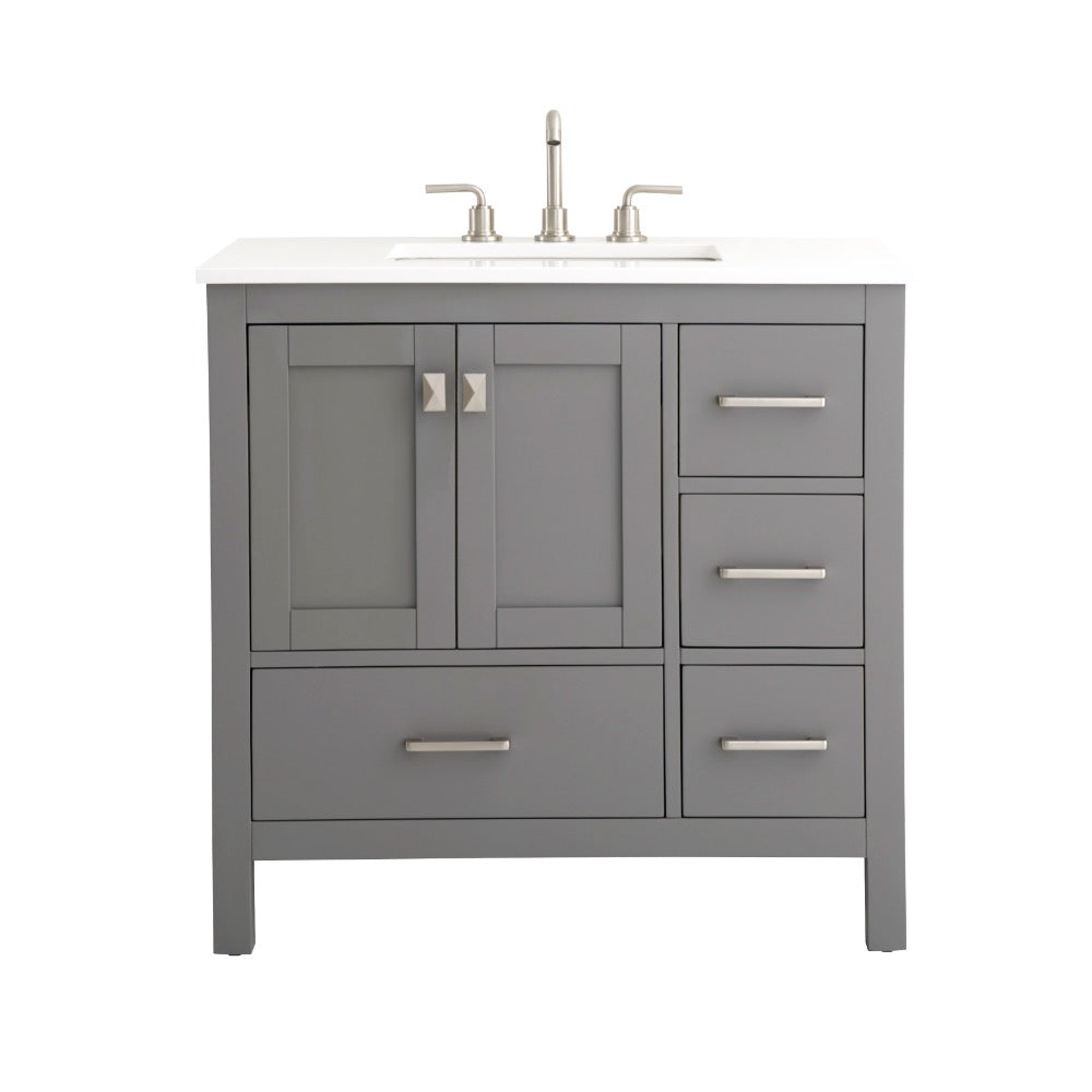 Alya Bath Vanea 36" Single Sink Freestanding Bathroom Vanity in Gray with White Quartz Top