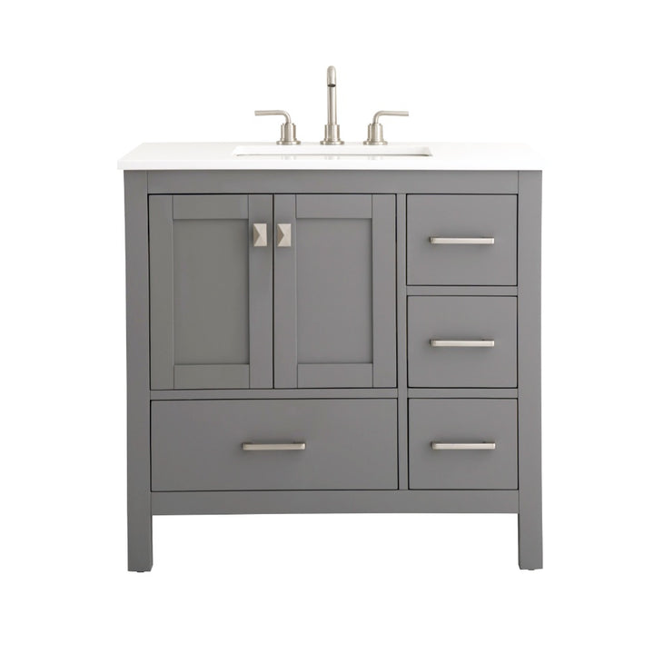 Alya Bath Vanea 36" Single Sink Freestanding Bathroom Vanity in Gray with White Quartz Top