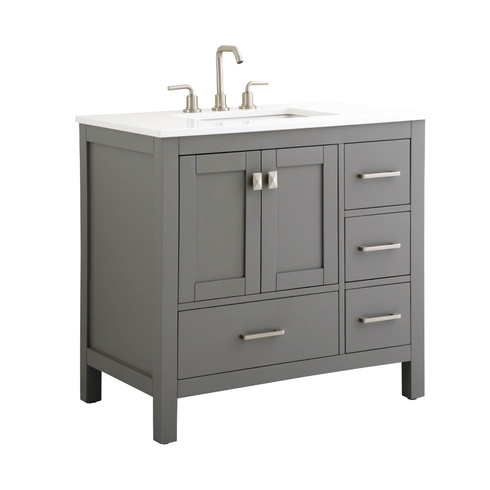 Alya Bath Vanea 36" Single Sink Freestanding Bathroom Vanity in Gray with White Quartz Top