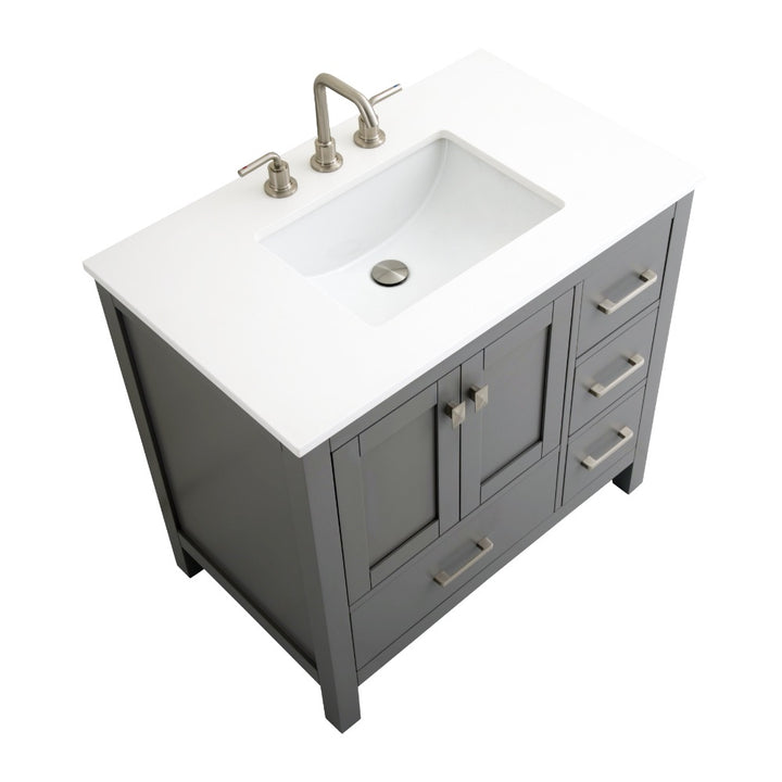Alya Bath Vanea 36" Single Sink Freestanding Bathroom Vanity in Gray with White Quartz Top