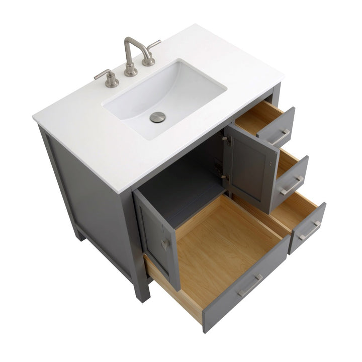 Alya Bath Vanea 36" Single Sink Freestanding Bathroom Vanity in Gray with White Quartz Top