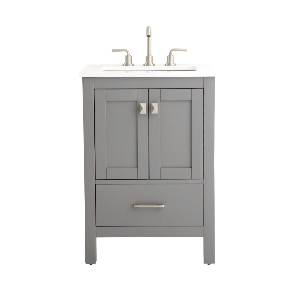 Alya Bath Vanea 24" Single Sink Freestanding Bathroom Vanity in Gray with White Quartz Top