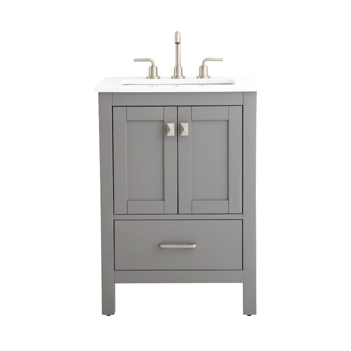 Alya Bath Vanea 24" Single Sink Freestanding Bathroom Vanity in Gray with White Quartz Top