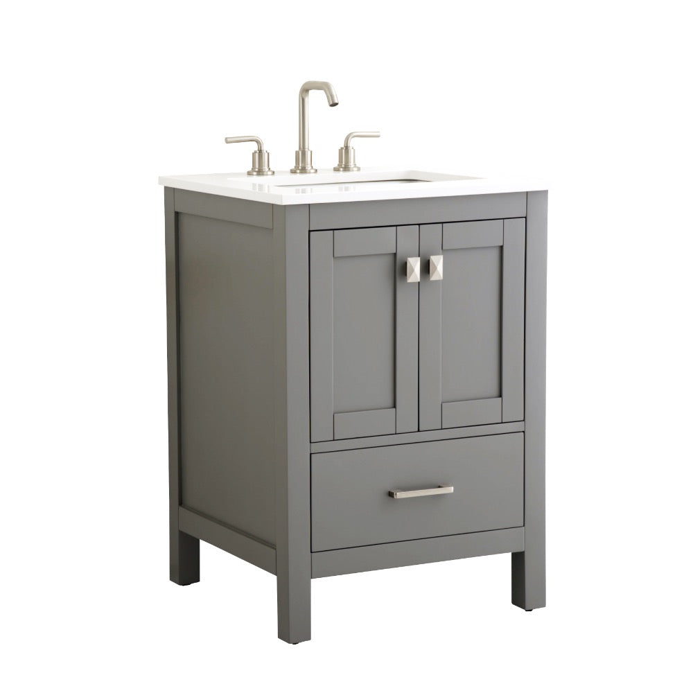 Alya Bath Vanea 24" Single Sink Freestanding Bathroom Vanity in Gray with White Quartz Top