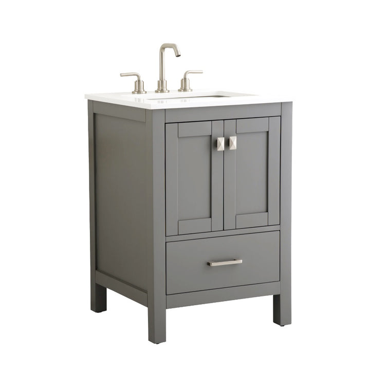Alya Bath Vanea 24" Single Sink Freestanding Bathroom Vanity in Gray with White Quartz Top