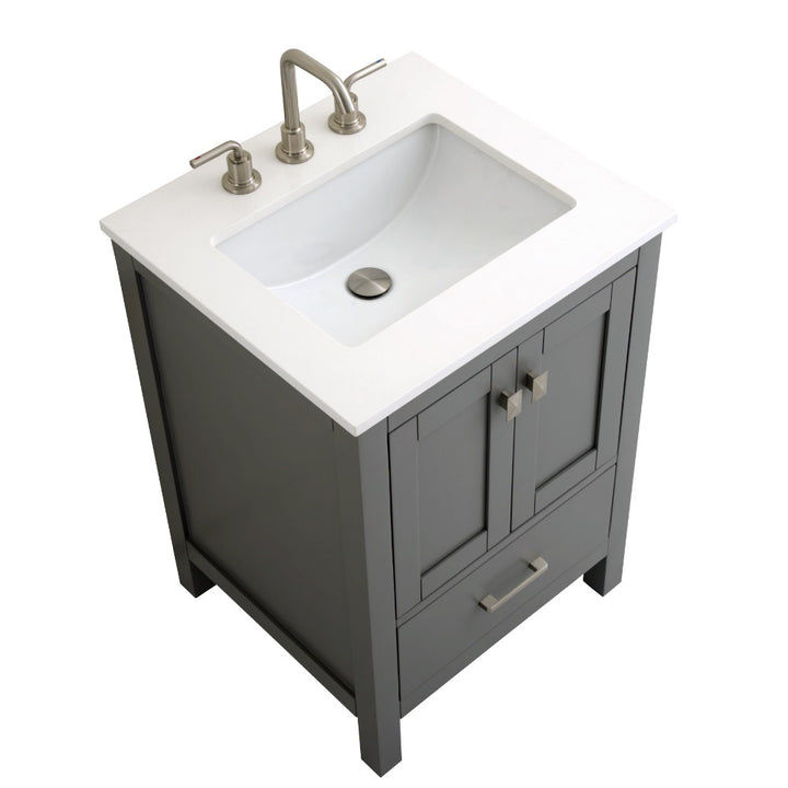 Alya Bath Vanea 24" Single Sink Freestanding Bathroom Vanity in Gray with White Quartz Top